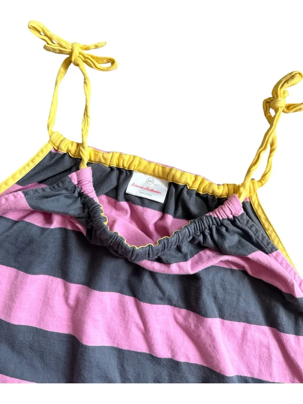 Hanna Andersson Purple/Navy Striped Pillowcase Dress w/ Yellow Ties 160 (14-16)